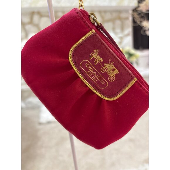 Coach Red Keychain Change Purse With Gold Accents & Zipper Closure - Picture 1 of 10